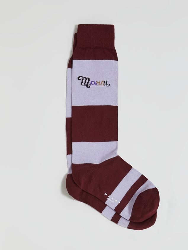 BURGUNDY AND PURPLE STRIPED COTTON RAINBOW LOGO INTARSIA SOCK - 1