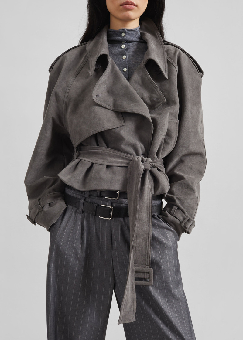 Islington Faux Suede Cropped Trench - Grey 9