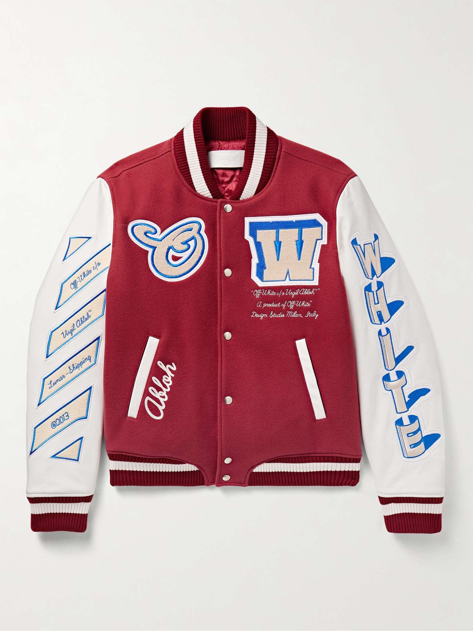 Applique Wool Blend Varsity Jacket in White - Off White