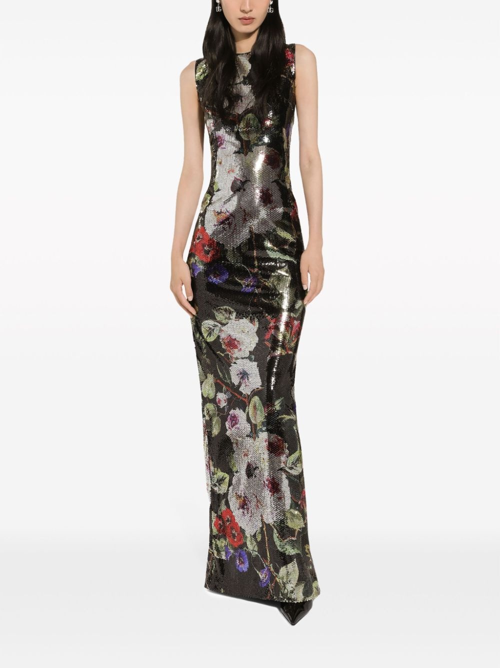 floral-print sequinned gown - 3