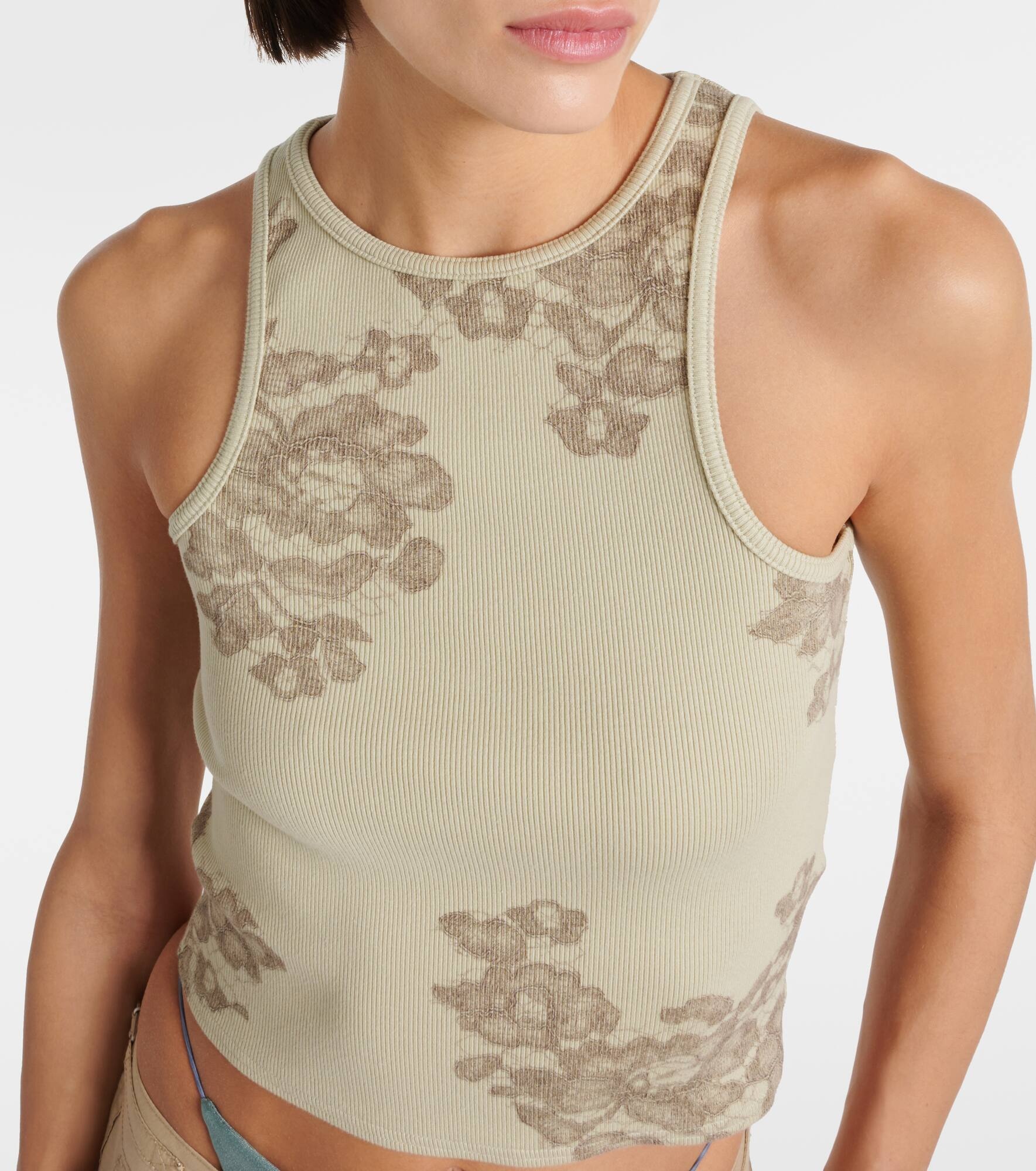 Printed ribbed-knit cotton-blend tank top - 4