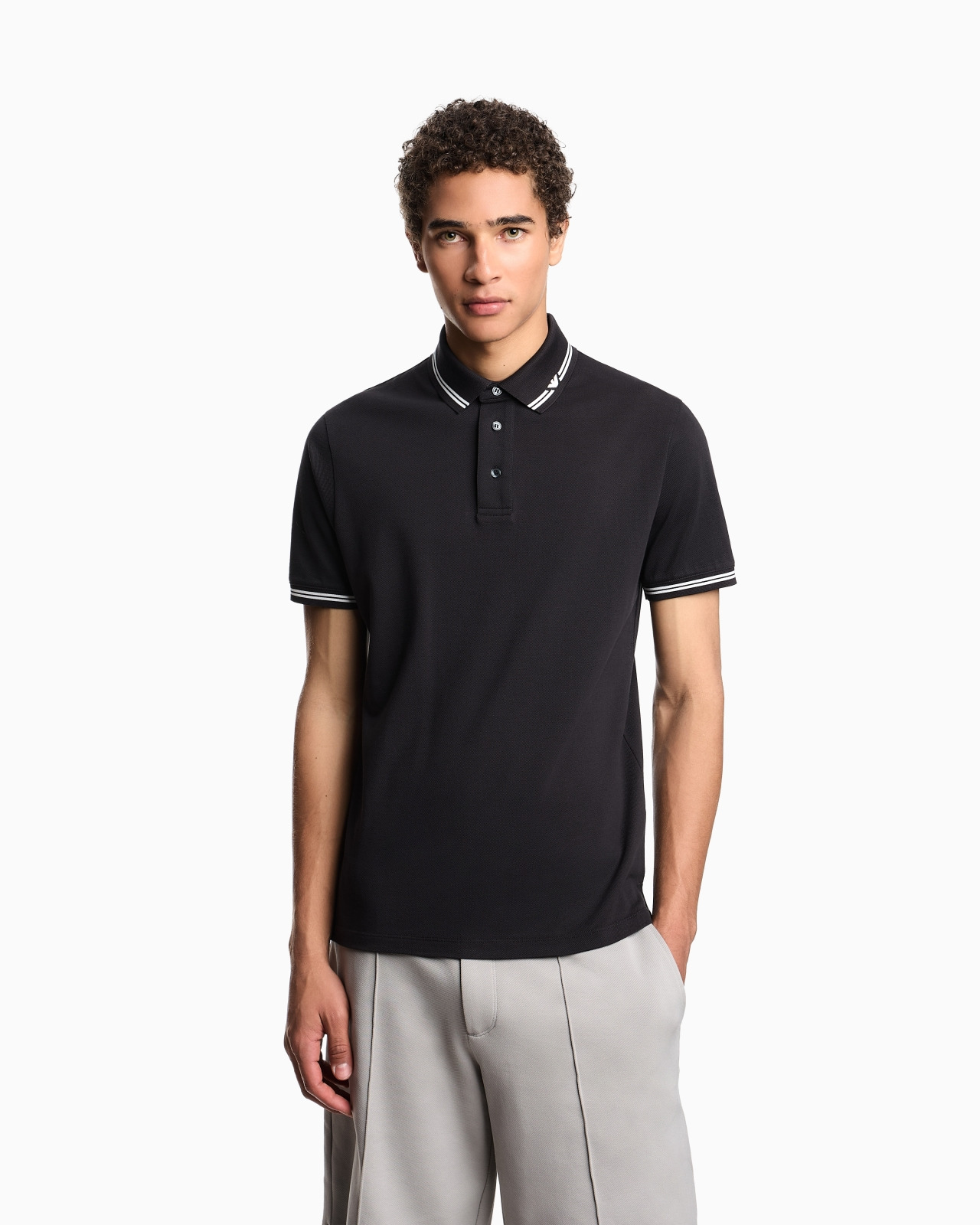 PIQUÉ POLO SHIRT WITH PIPED COLLAR - 4