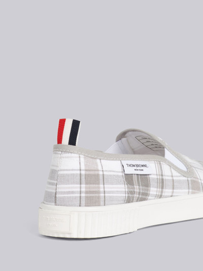 Thom Browne Medium Grey Stripe Plaid Vulcanized Sole Slip on Heritage Trainer outlook