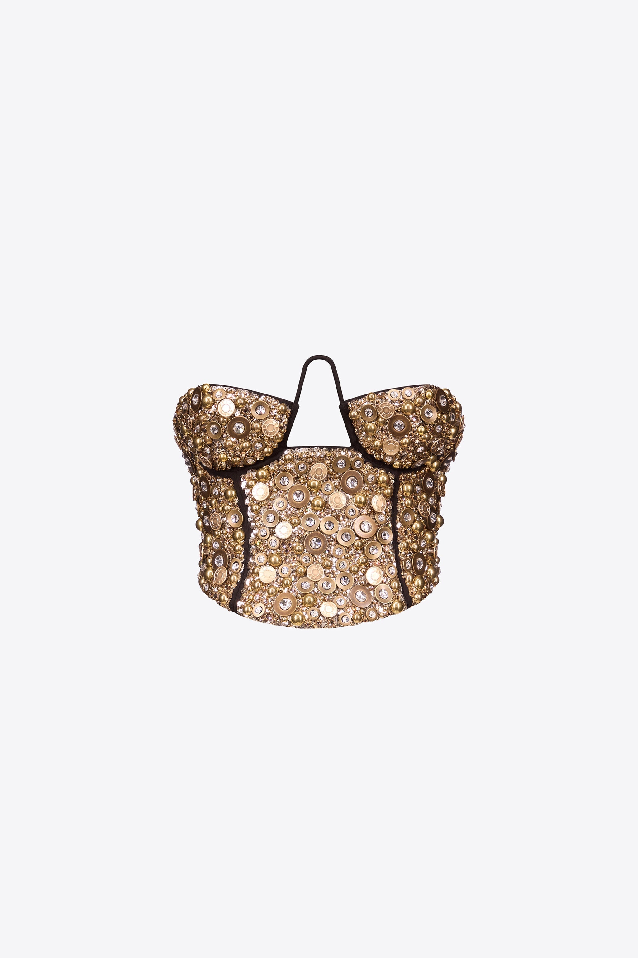 EMBROIDERED CRYSTAL BUTTON CLUSTER BUSTIER - 1