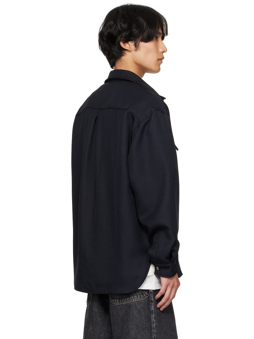 Black Boxy LS Work Shirt - 3