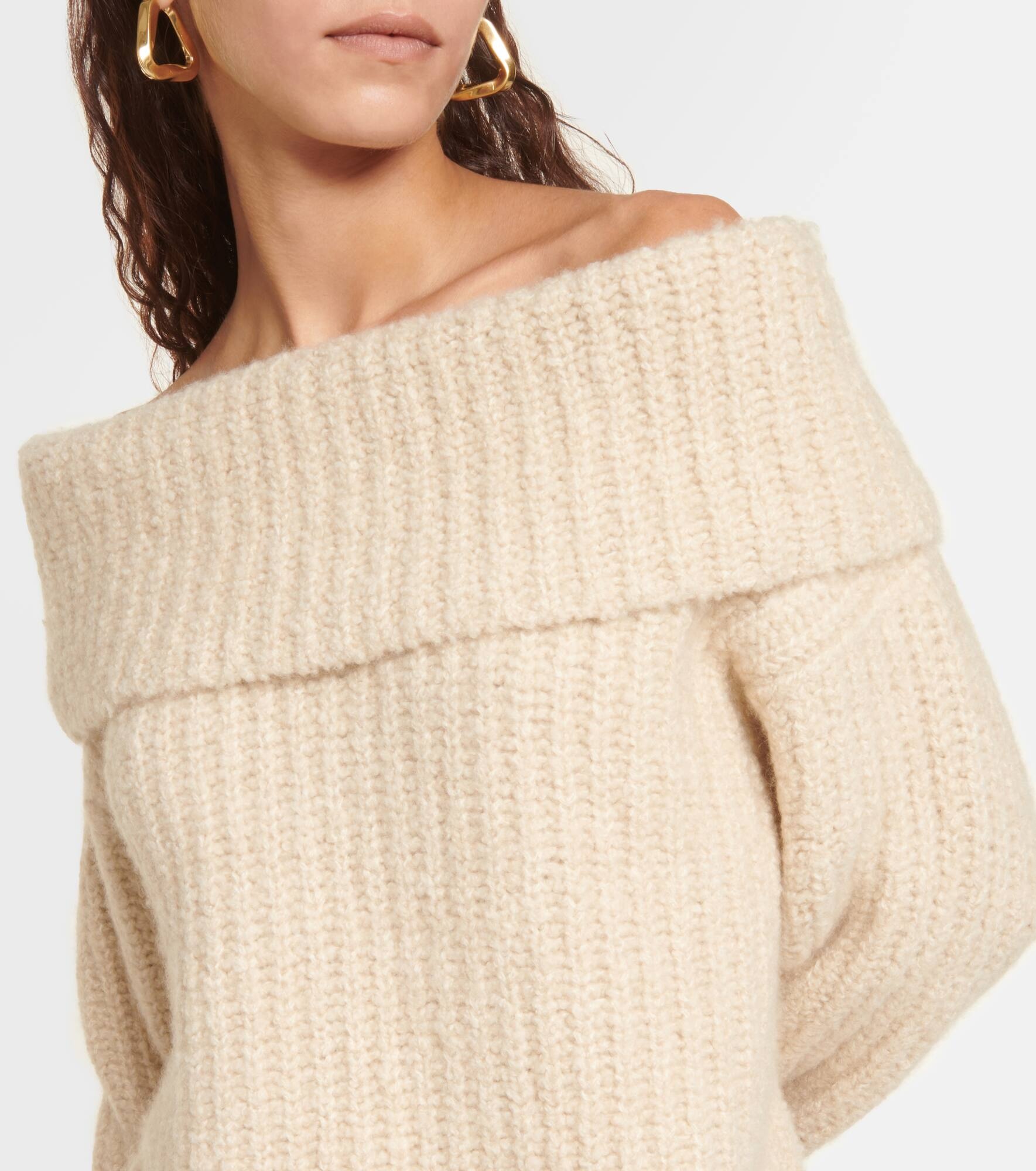 Off-shoulder ribbed-knit cashmere sweater - 4