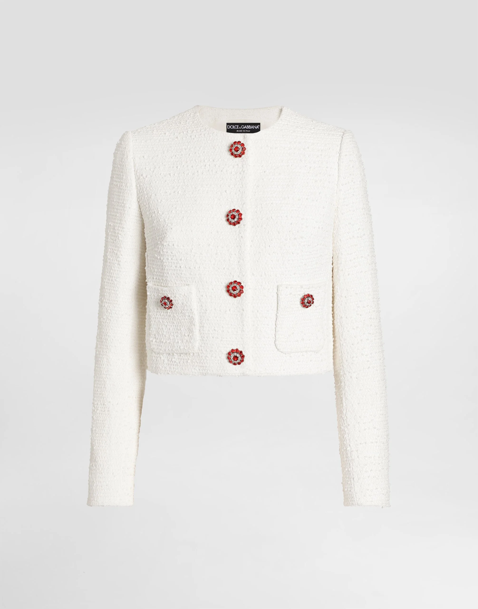 Single-breasted tweed jacket with jewel buttons - 1