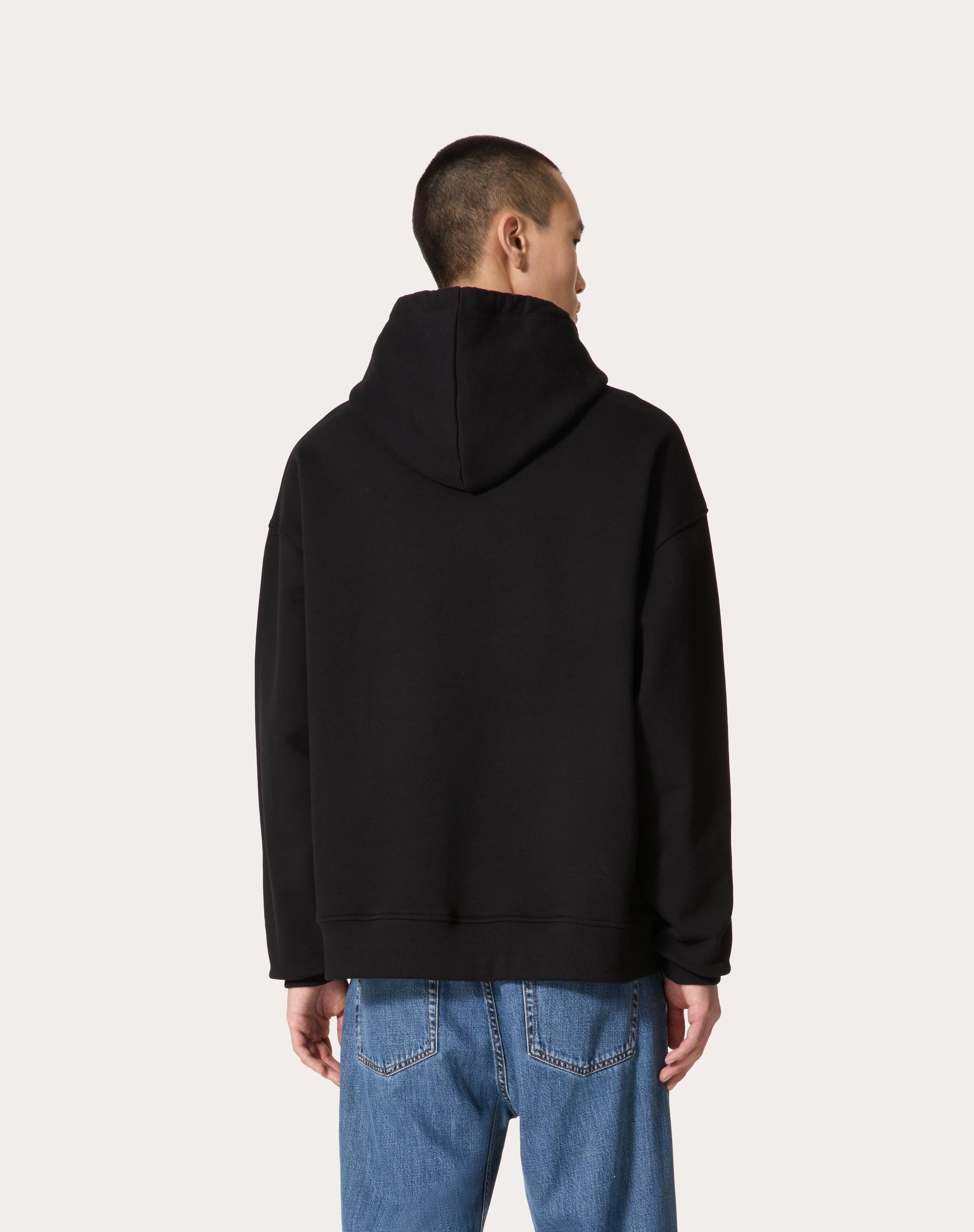 COTTON HOODED SWEATSHIRT WITH METALLIC V DETAIL - 4