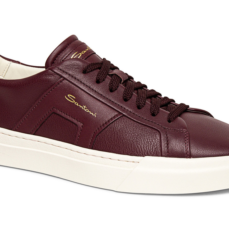 Men’s burgundy leather double buckle sneaker 5