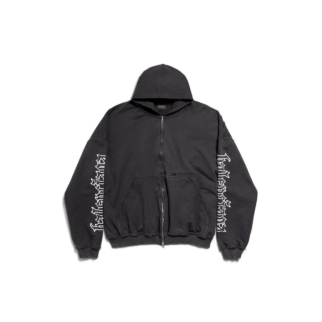 Blackletter Script Pulled Zip-up Hoodie Large Fit in Black Faded - 1