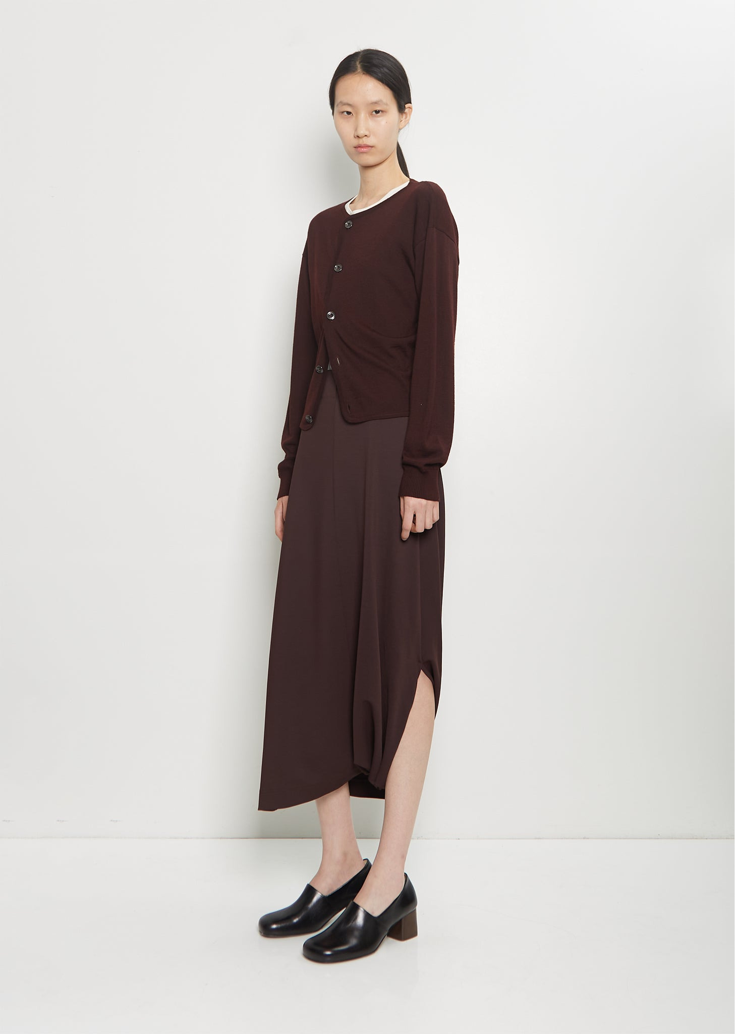 Wool Fitted Cardigan — Dark Plum - 4