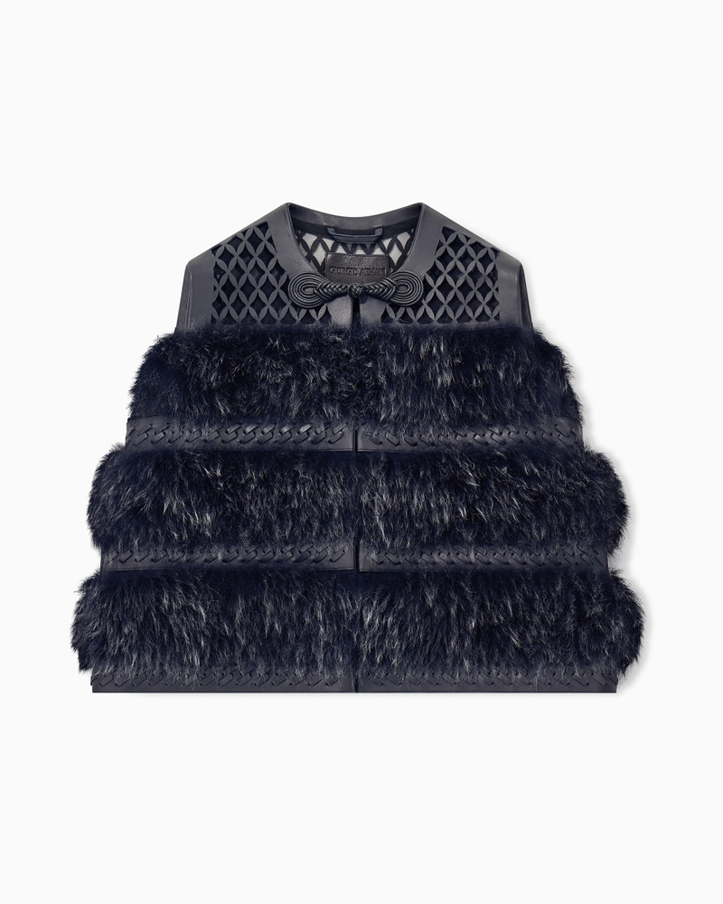 FUR AND LASER-CUT LEATHER VEST WITH TOGGLE CLOSURE 1
