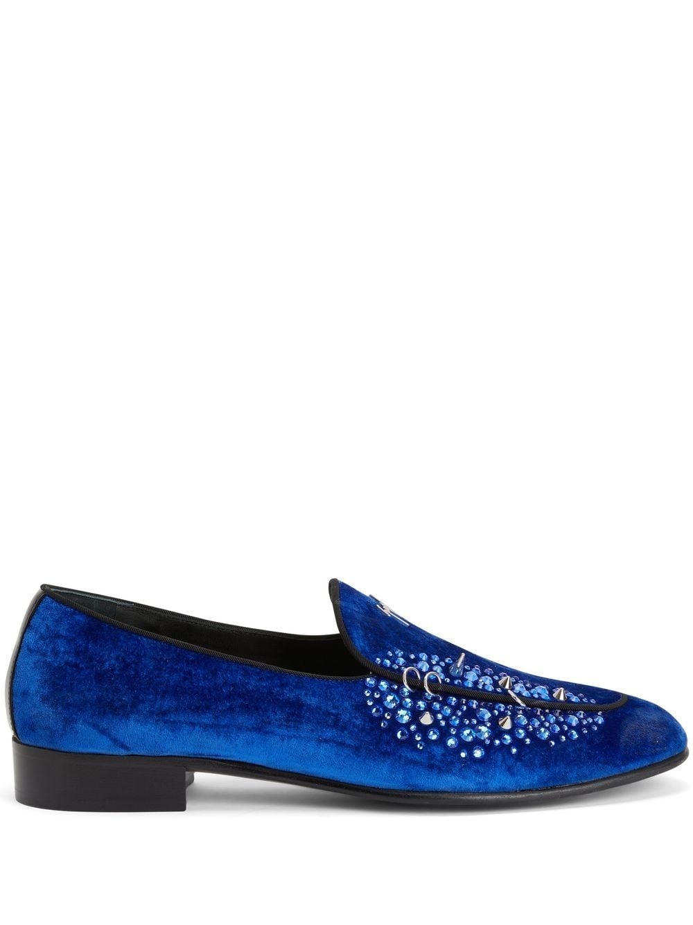 velvet-effect rhinestone loafers - 1