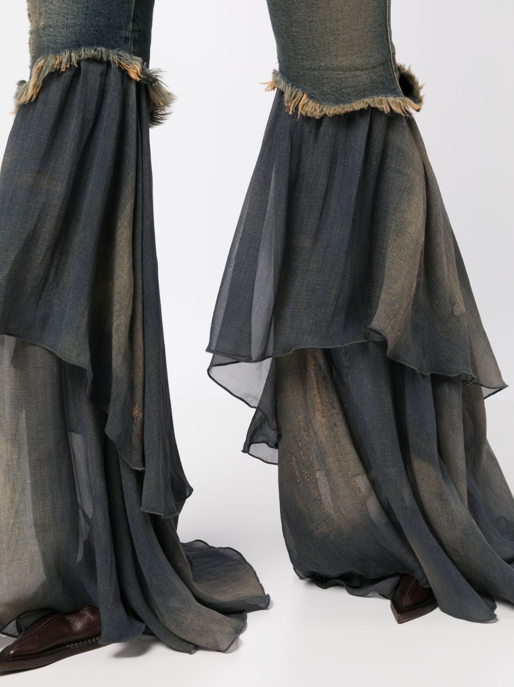 chiffon-ruffled detailing flared jeans - 5