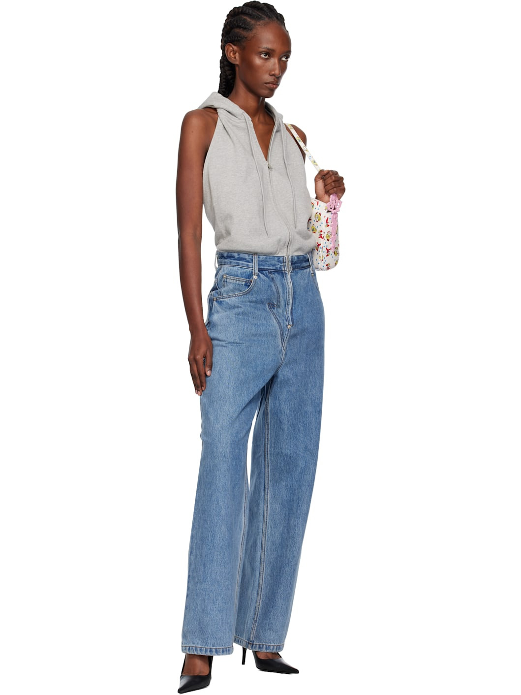 Gray & Blue Halter Hoodie Denim Jumpsuit - 4