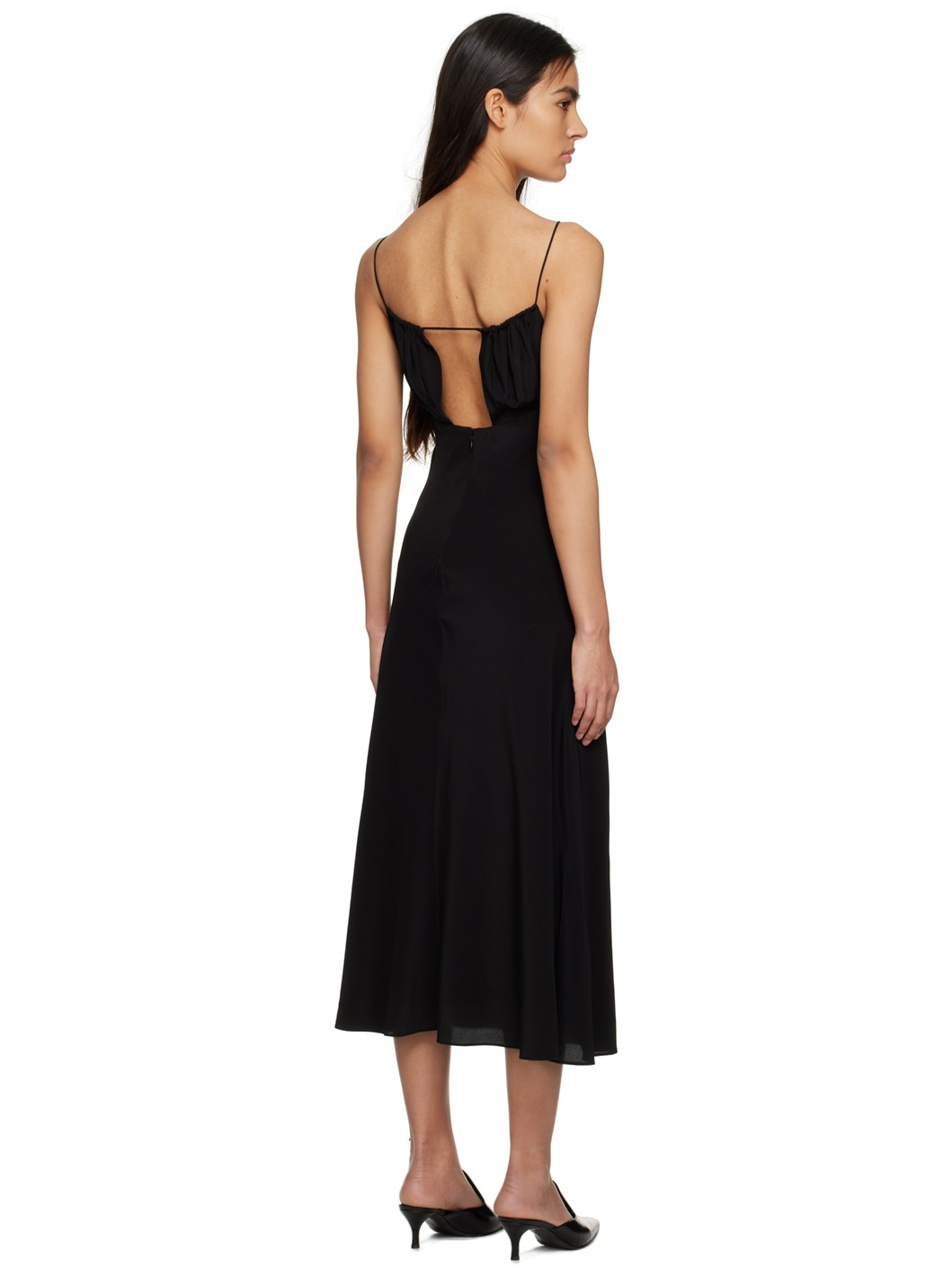 Black Gathered Maxi Dress - 3