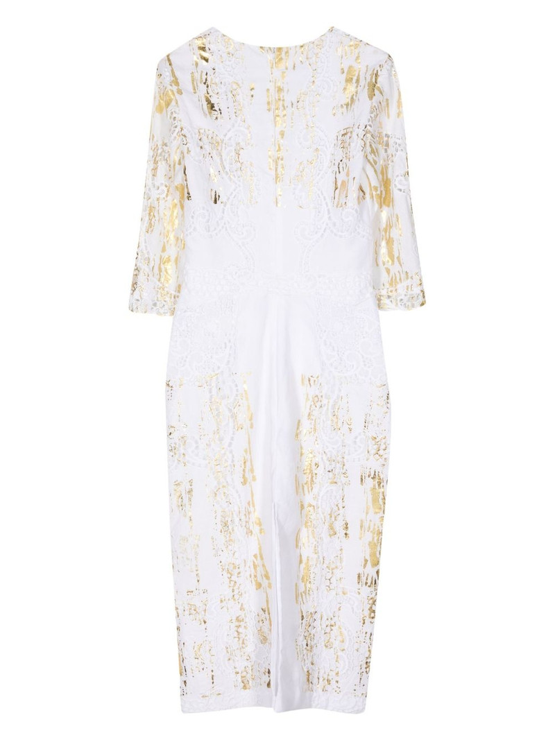 COSTARELLOS foil-print V-neck linen dress outlook