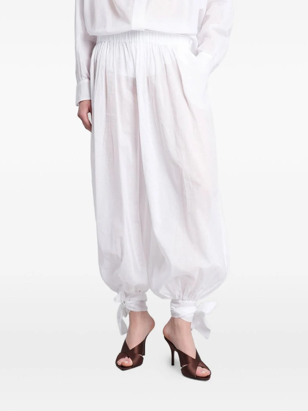 Noor tie-fastening elasticated-waist trousers - 1