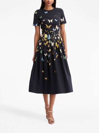 Oscar de la Renta butterfly-print pleated midi dress outlook