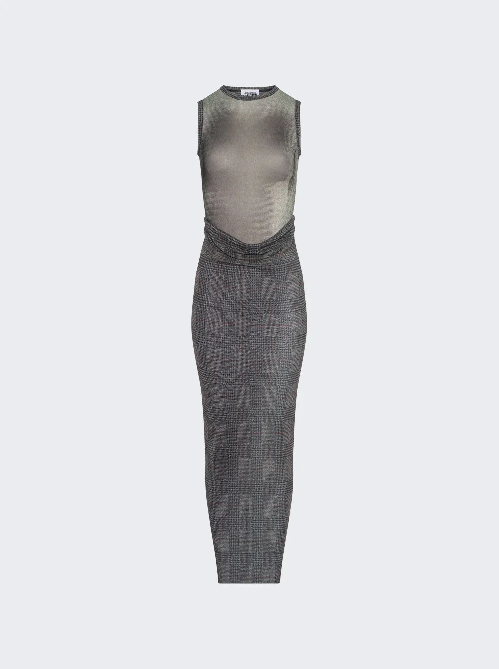 Printed Body Shadow And Prince Of Wales Mesh Long Dress Light Grey And Vanilla - 1