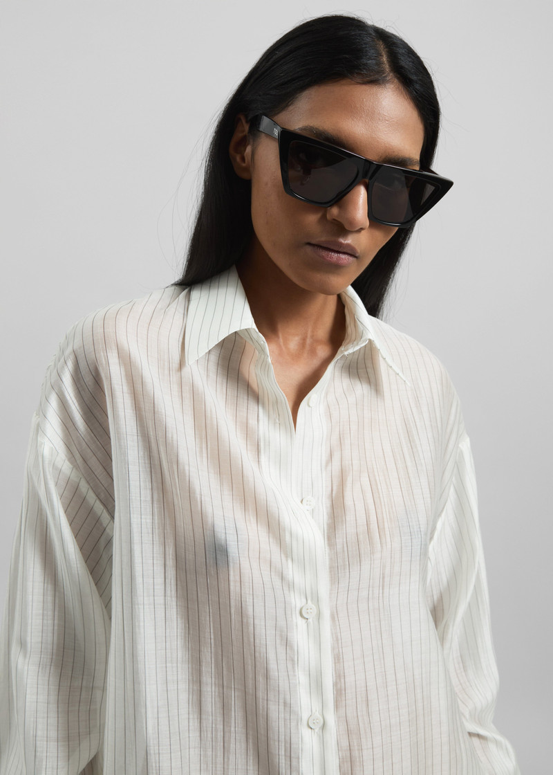 Kesin Open Back Shirt - White/Grey Stripe 4