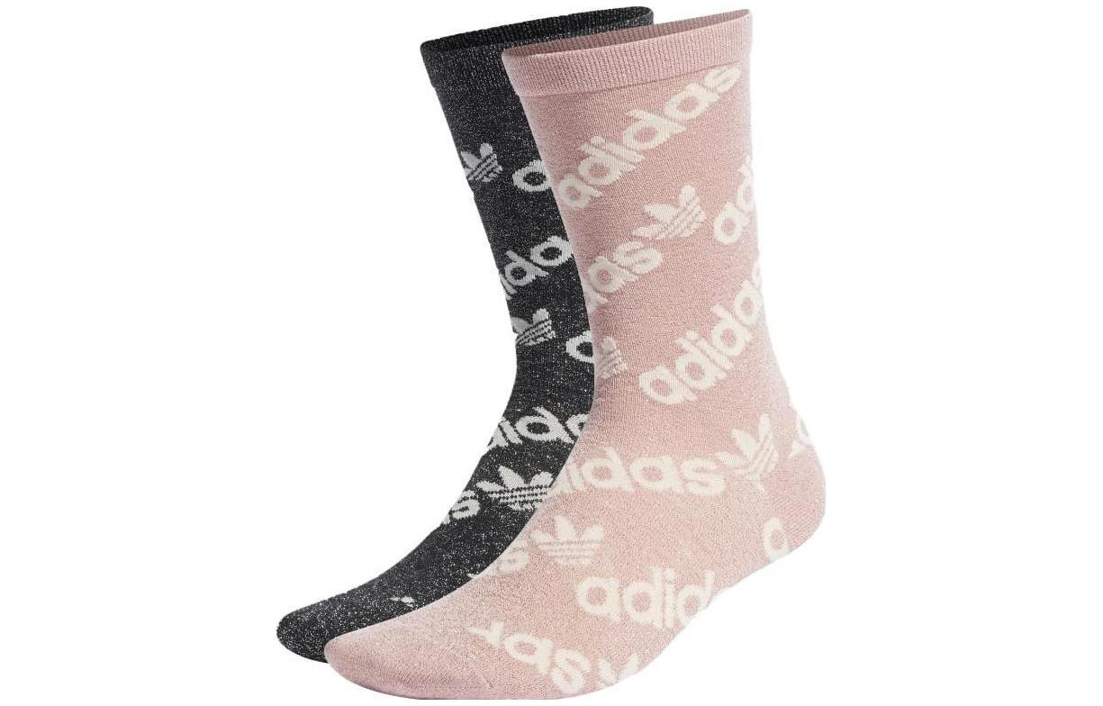 adidas originals Logo Crew Socks 2 Pairs 'Black Pink' HM2283 - 2