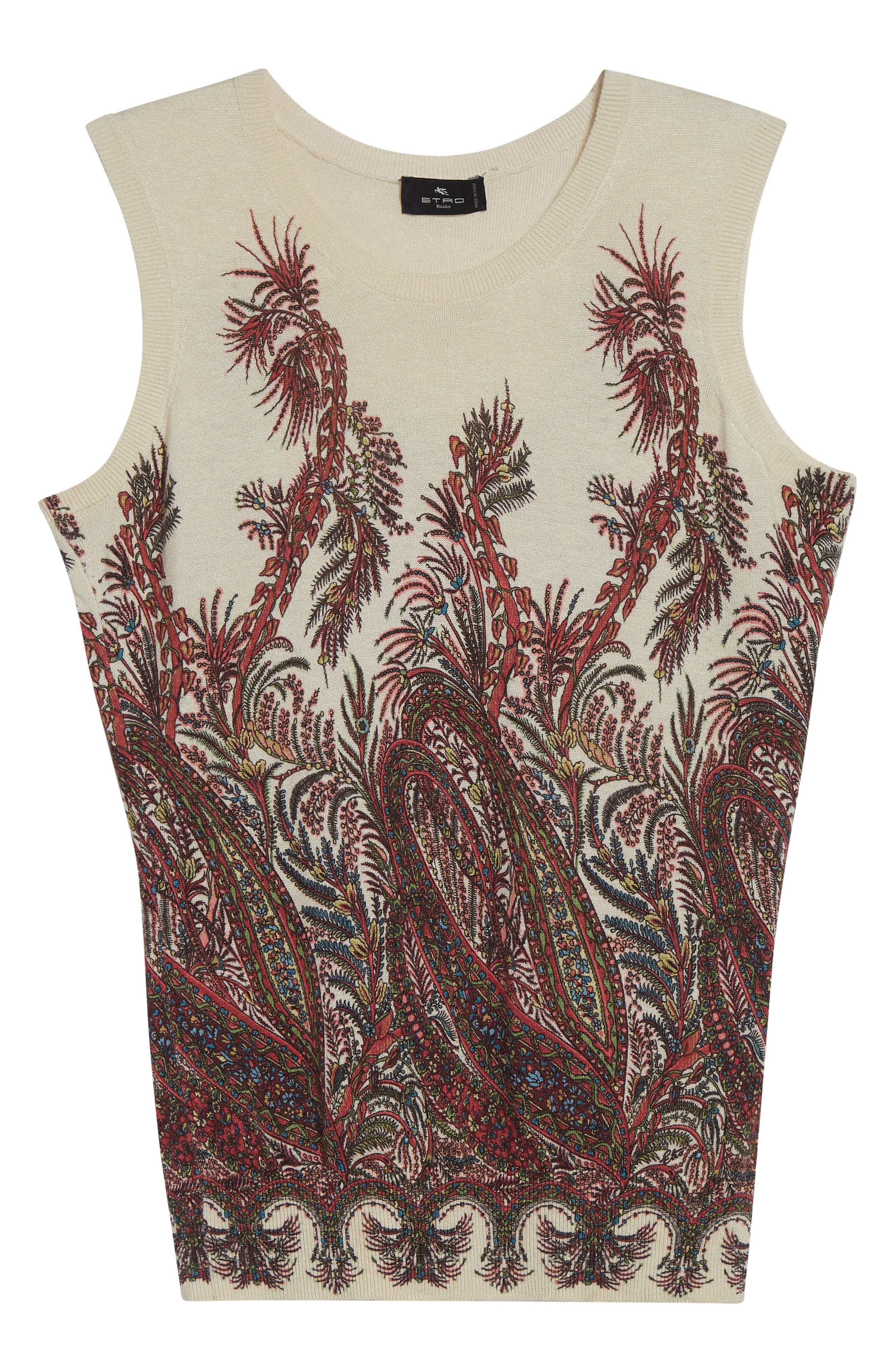Etro Floral Paisley Silk & Cashmere Shell in Print On White Base at Nordstrom - 5