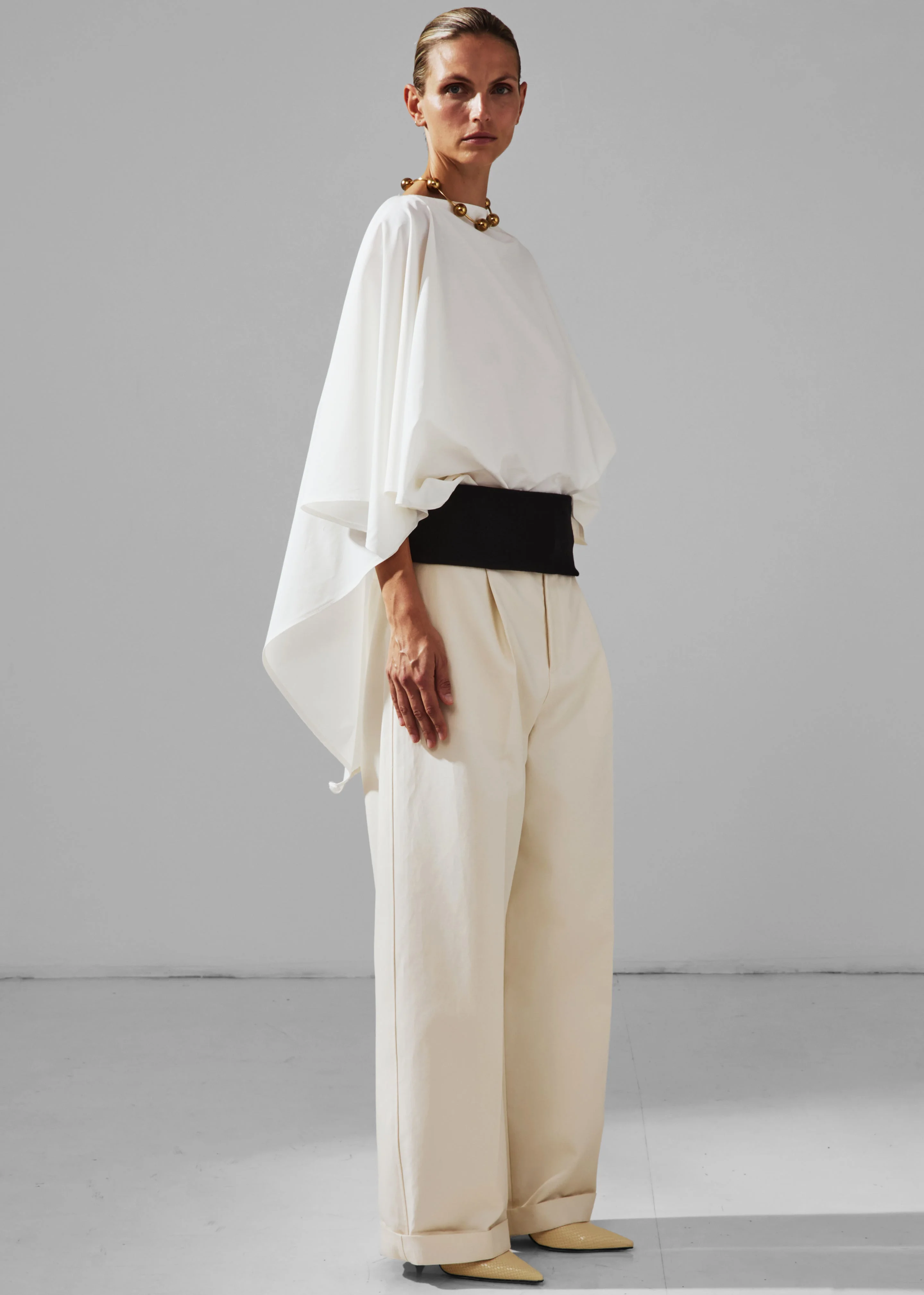 Darkpark Wendy Elastic Waist Wide-Leg Trousers - White - 1