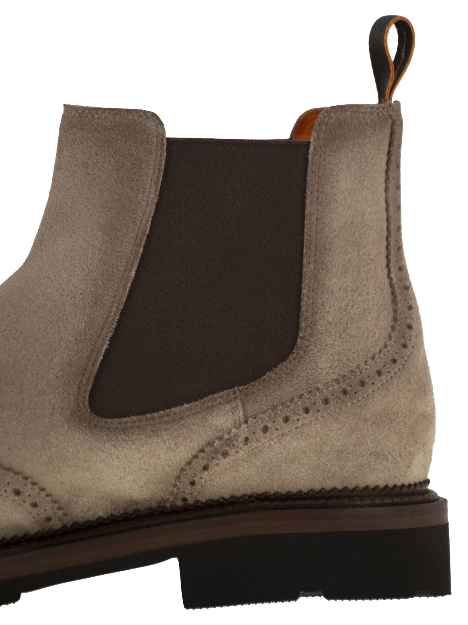 Santoni Men Chelsea Brogue Suede Ankle Boot - 7