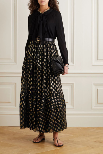 Etro Tiered metallic fil coupé silk-blend georgette maxi skirt outlook