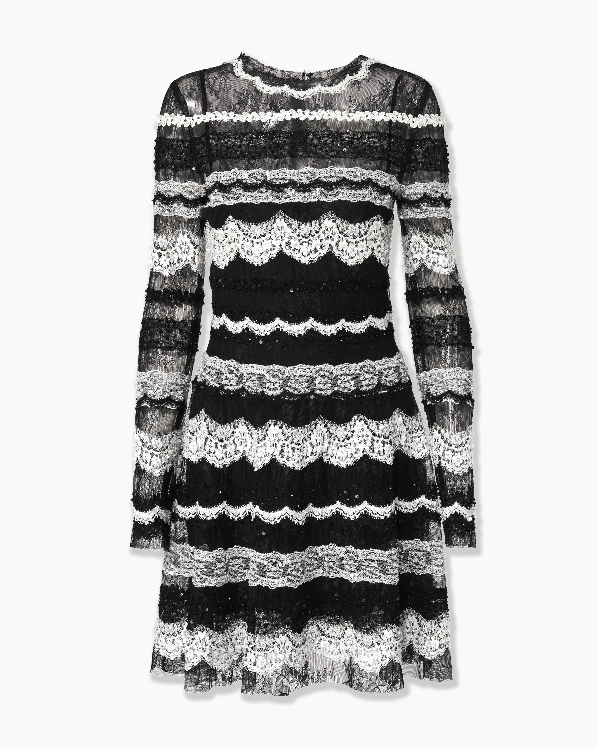 Embroidered Lace Mini Dress - 1