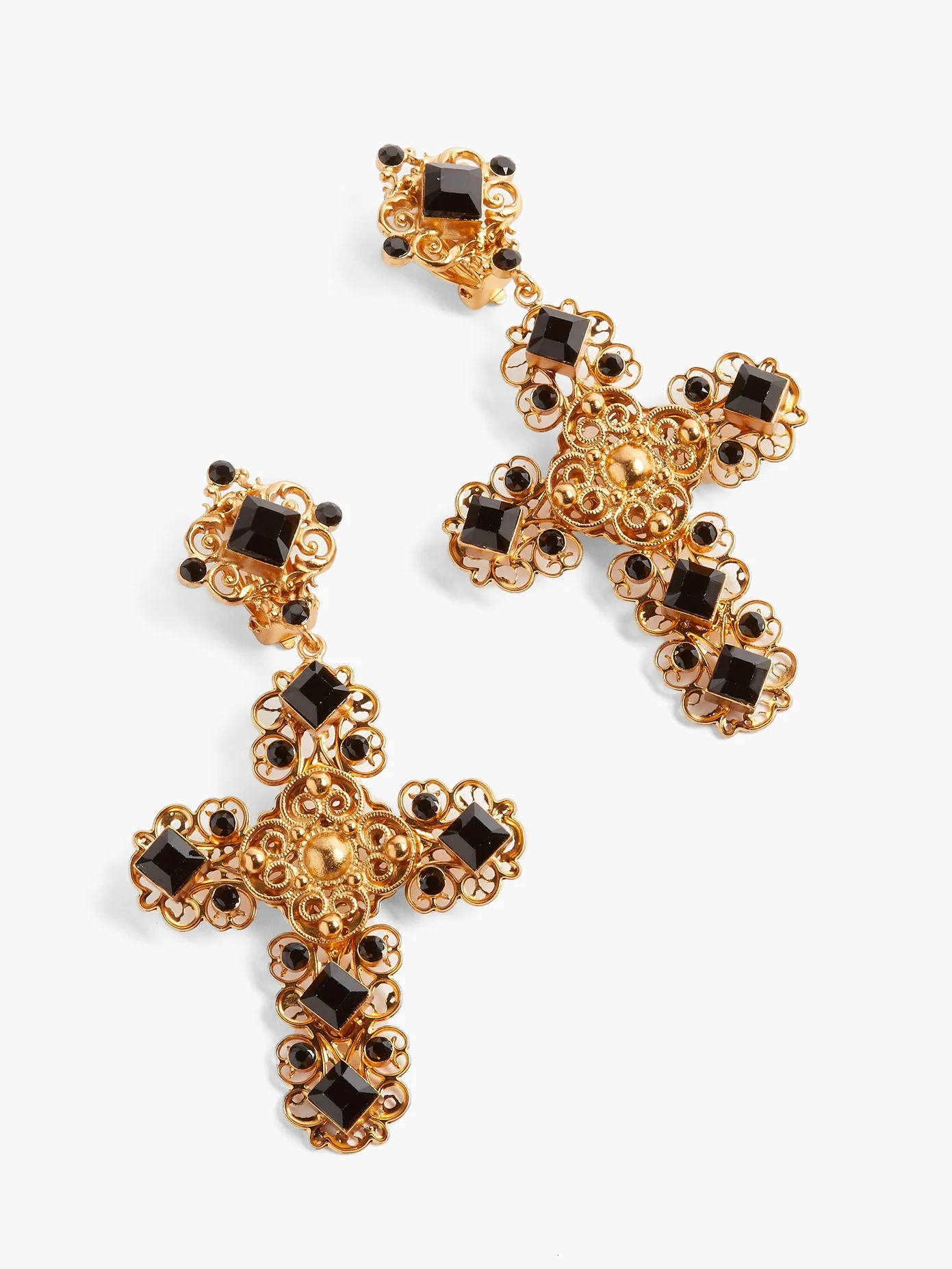 Beaded crystal-embellished cross-pendant earrings - 3