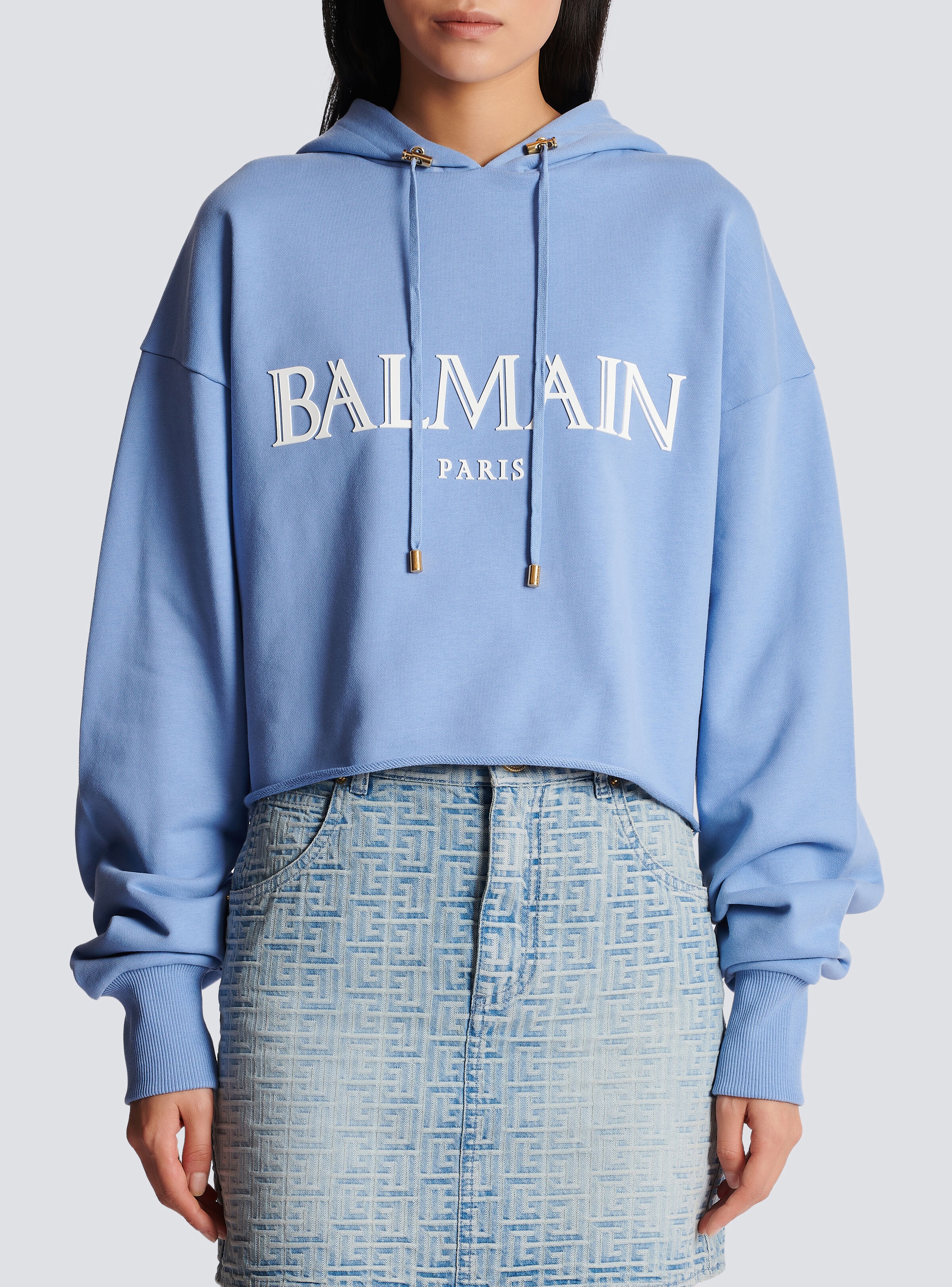 Cropped hoodie with rubber Roman Balmain logo - 5