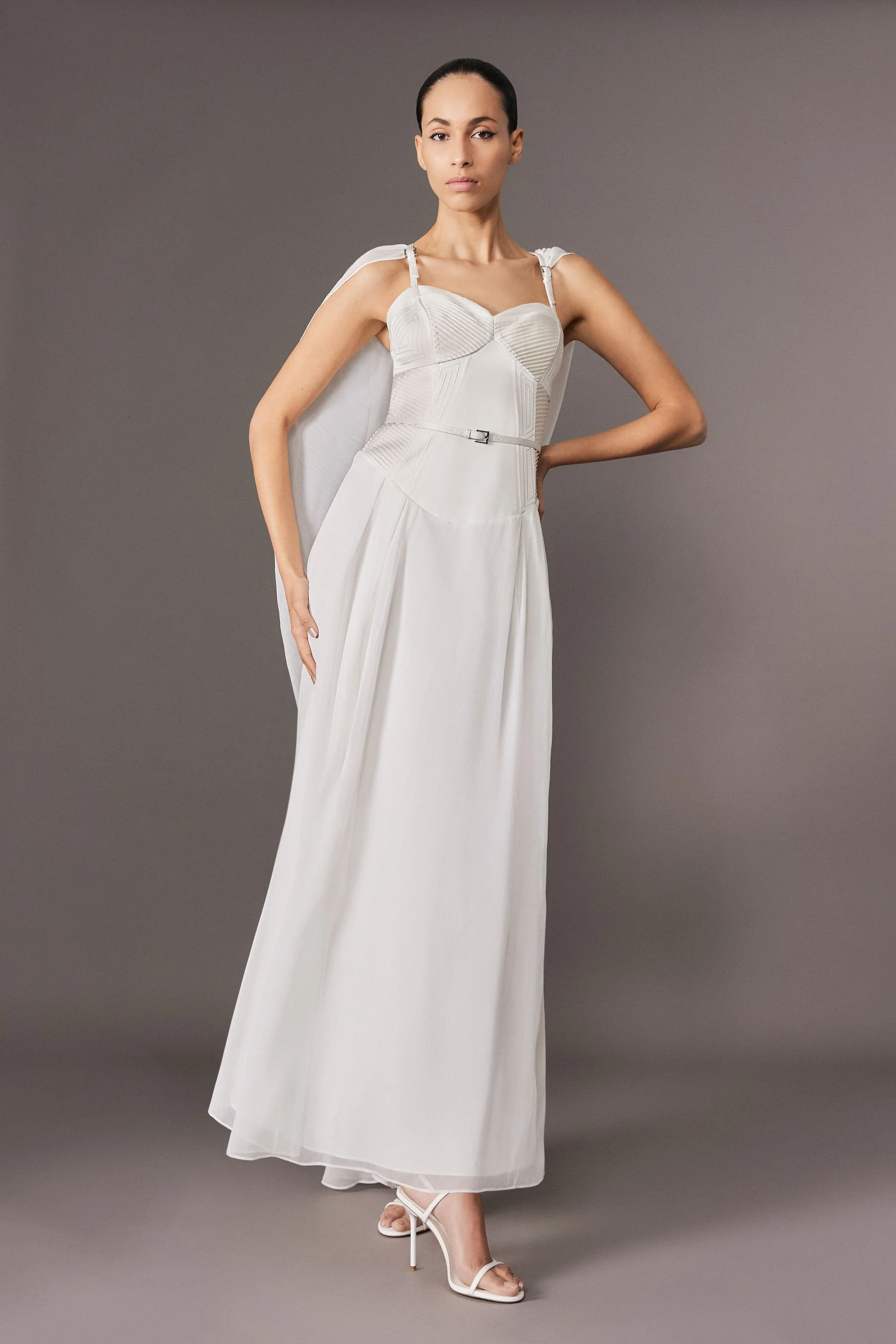 Archive Collection - Petite Corset Detail Georgette Cape Woven Maxi Dress - 1