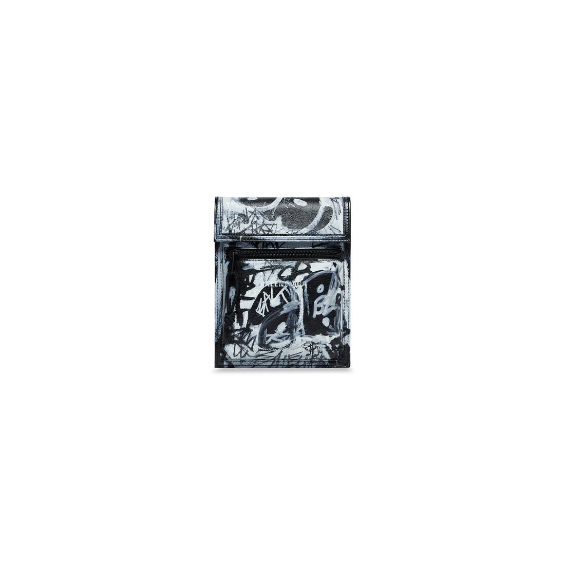 Men's Explorer Small Pouch With Strap Graffiti in Black - 4