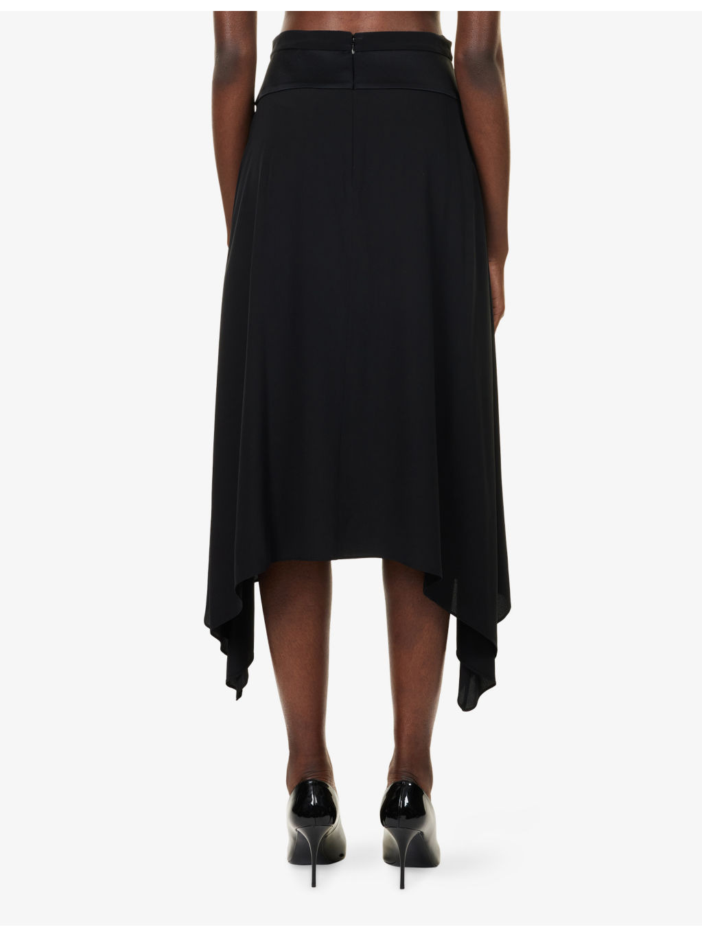 Asymmetric-Hem High-Rise 6Silk Midi Skirt - 4