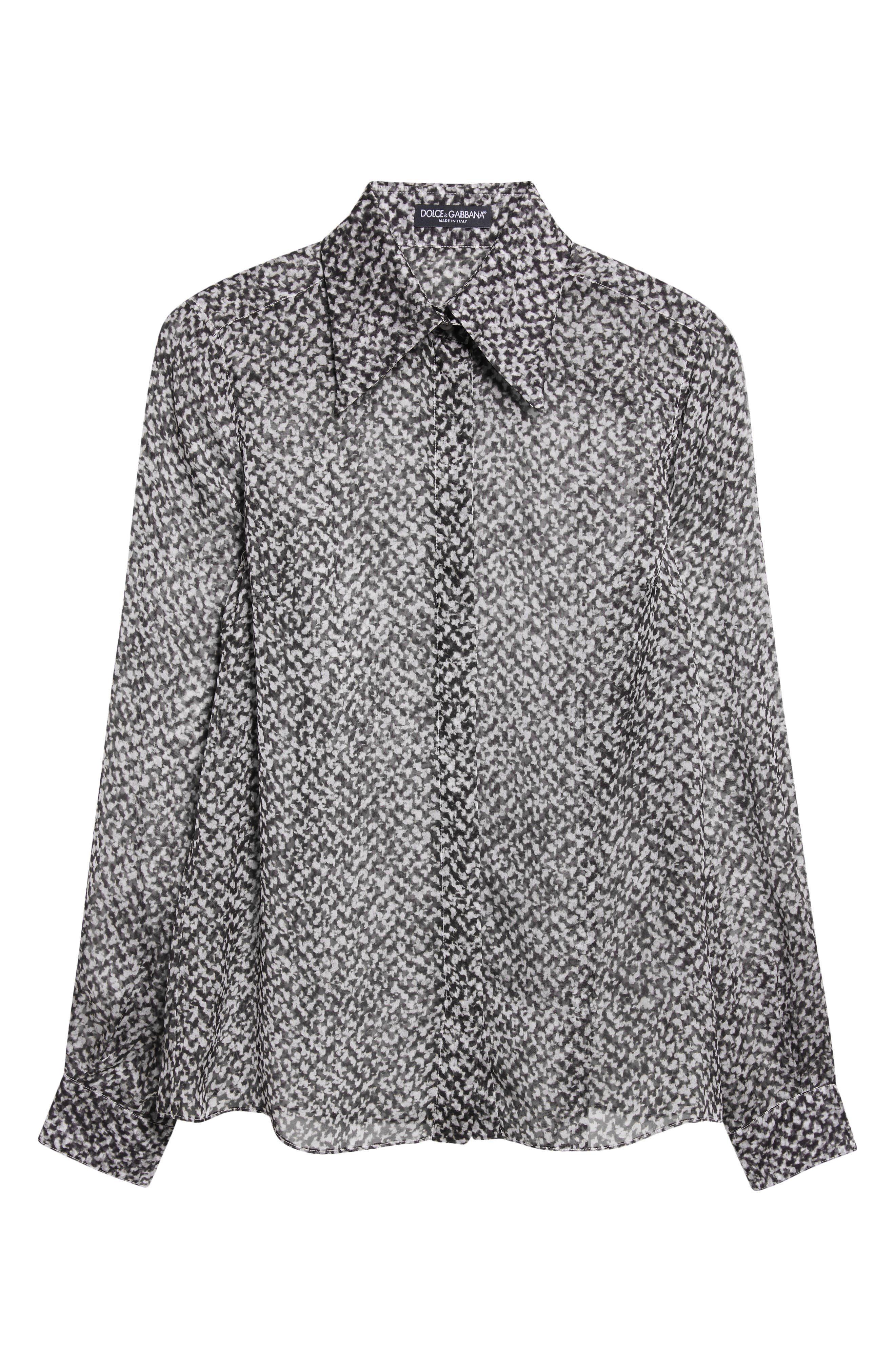 Dolce&Gabbana Bouclé Print Silk Chiffon Button-Up Shirt in Hh5Qr Boucle Bco/Nero at Nordstrom - 1