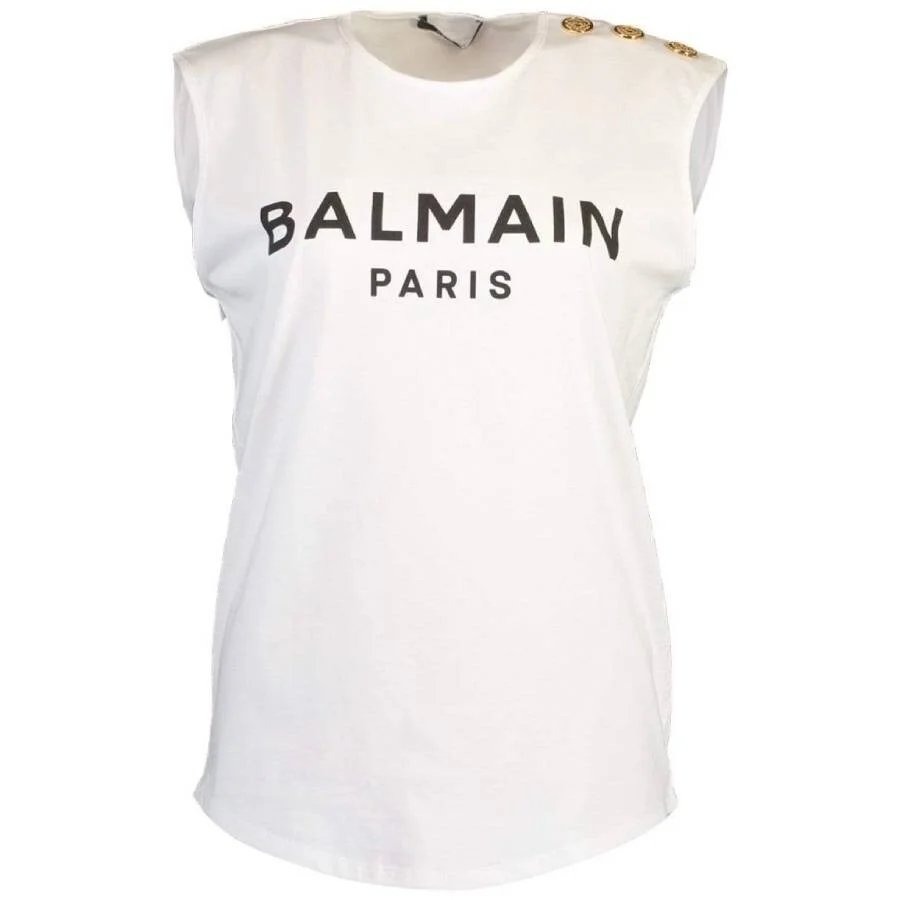 Balmain Logo Print Button Embellished Tank Top - 1