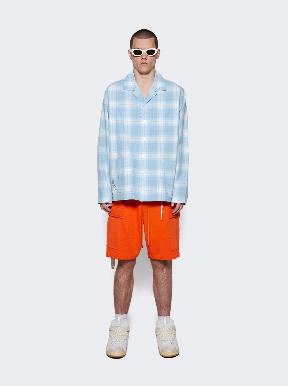 Open Collar Plaid Shirt Blue - 2