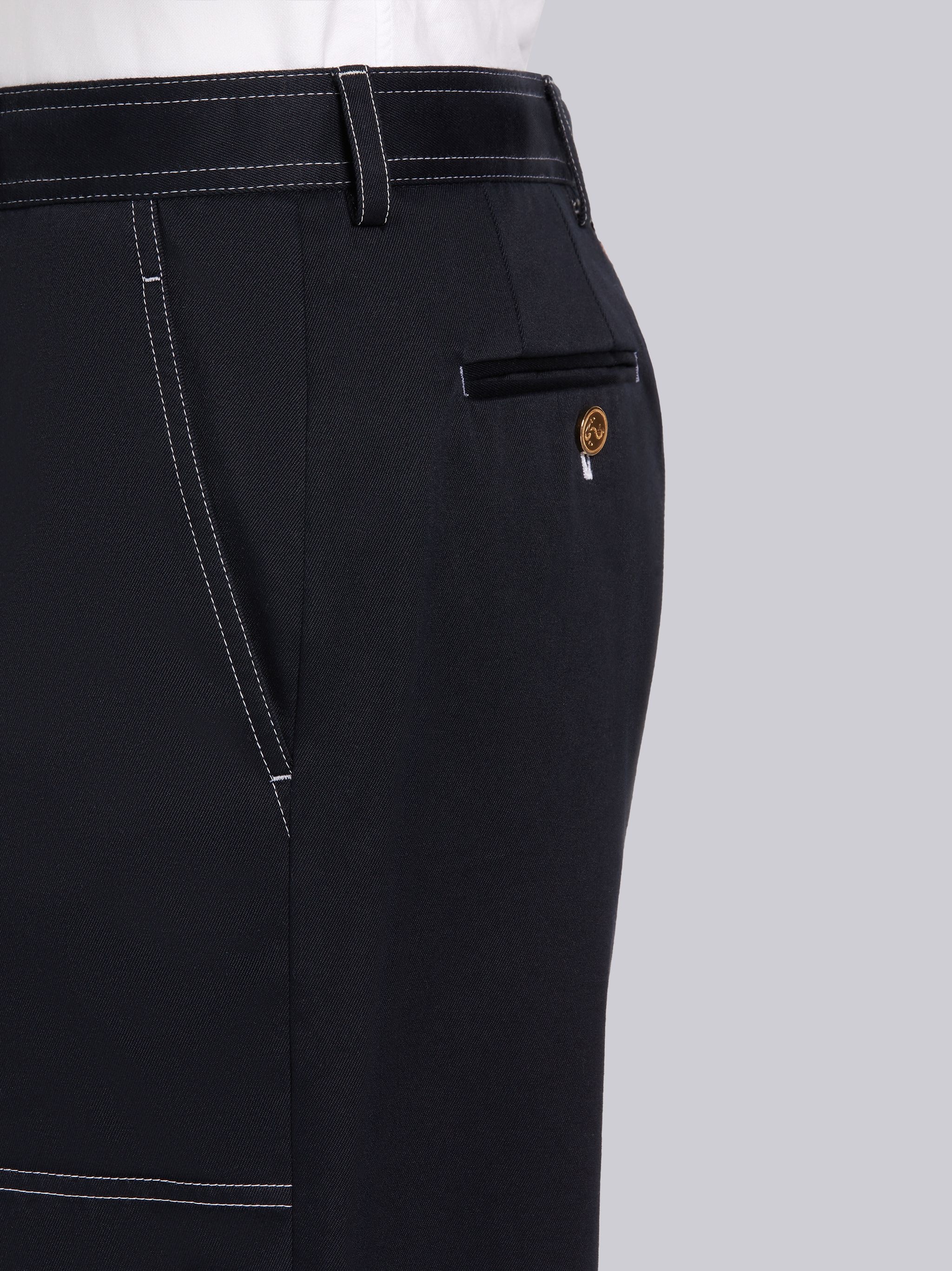 Navy Cotton Twill Contrast Stitch Sack Trouser - 5