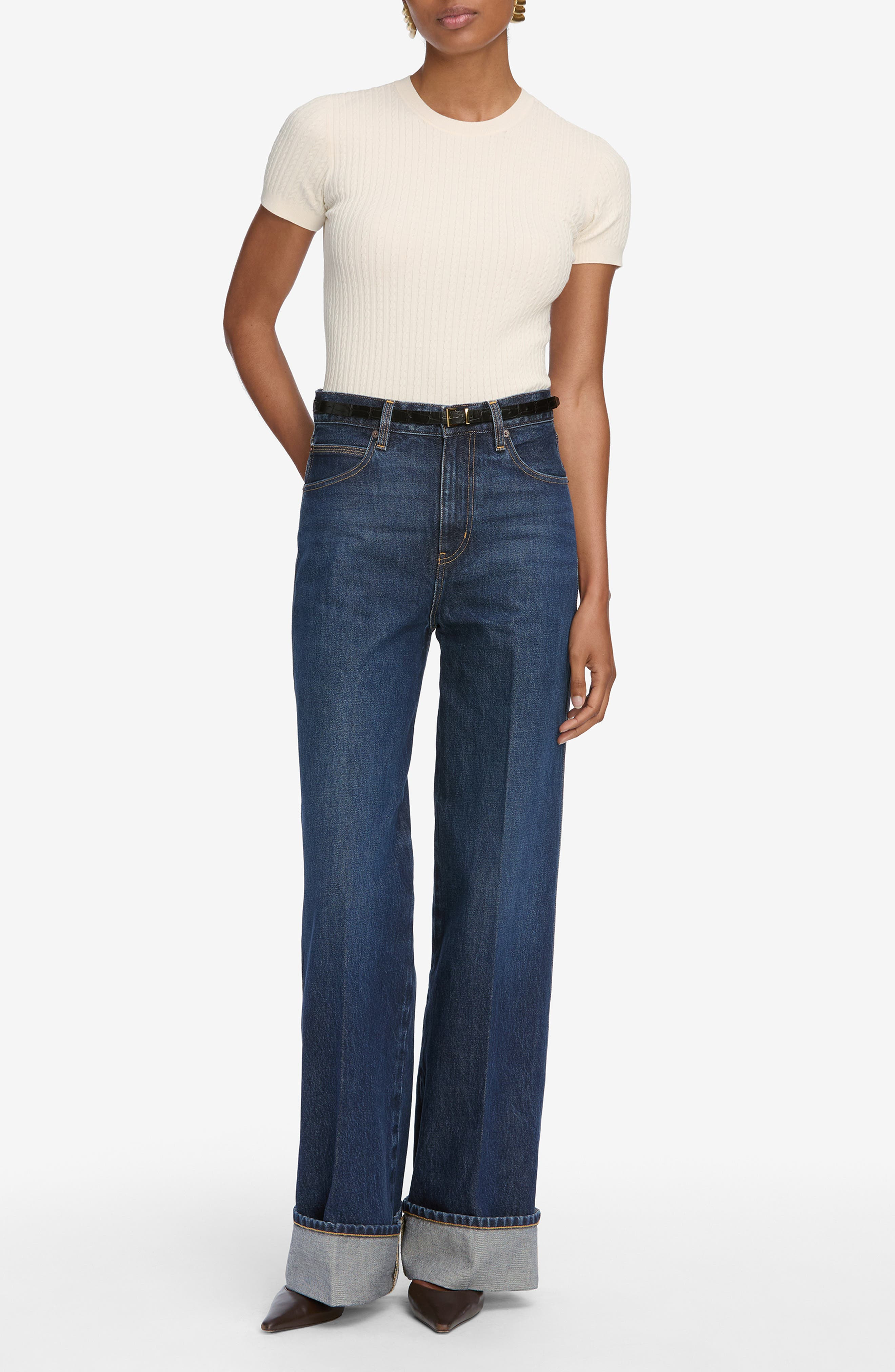 FRAME The Fine Cable Knit Top in Cream at Nordstrom - 5
