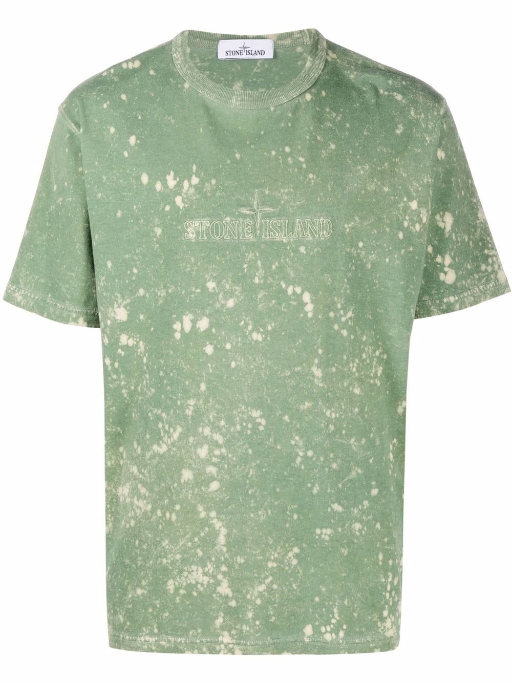 logo-embroidered bleached T-shirt - 1