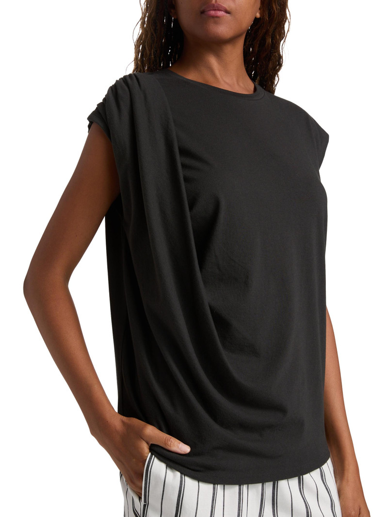 Women's Draped Cotton Top - Black 6