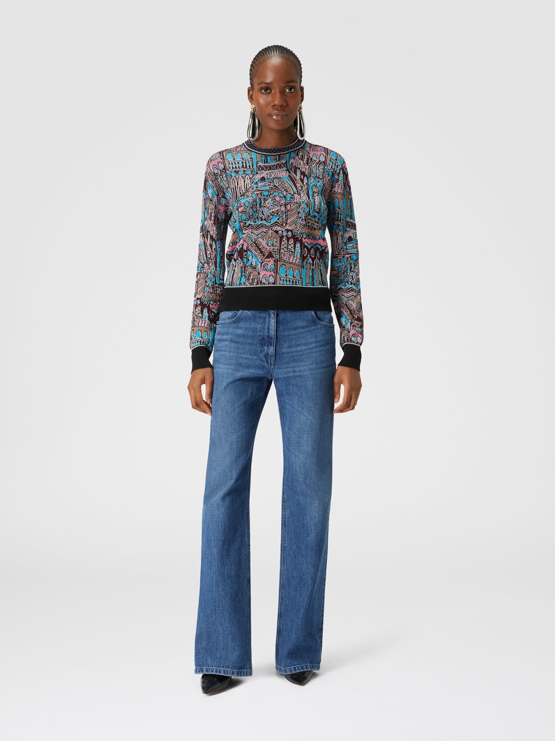 Crewneck pullover in wool and viscose with Venezia motif - 2