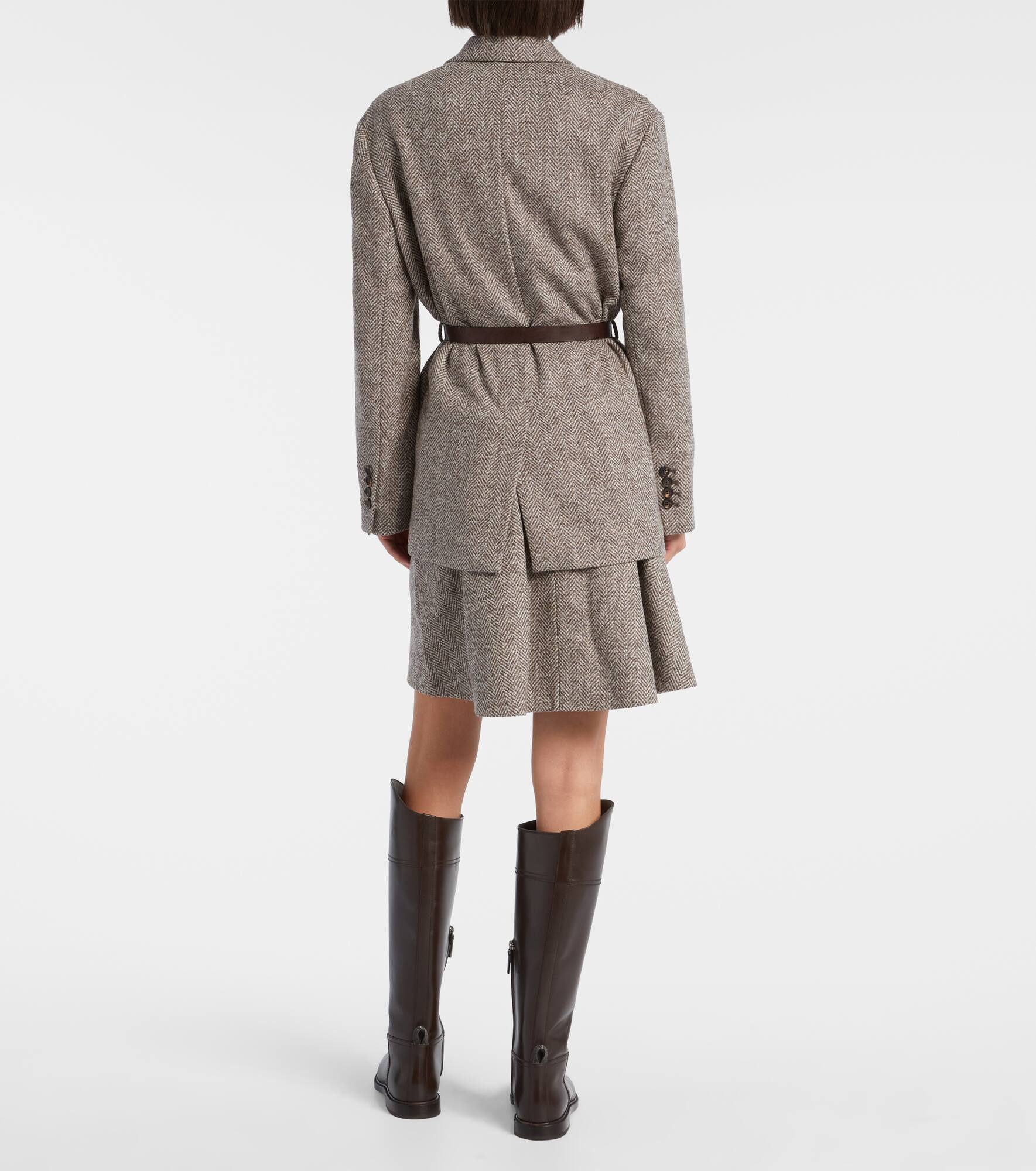 Belted herringbone wool-blend blazer - 3