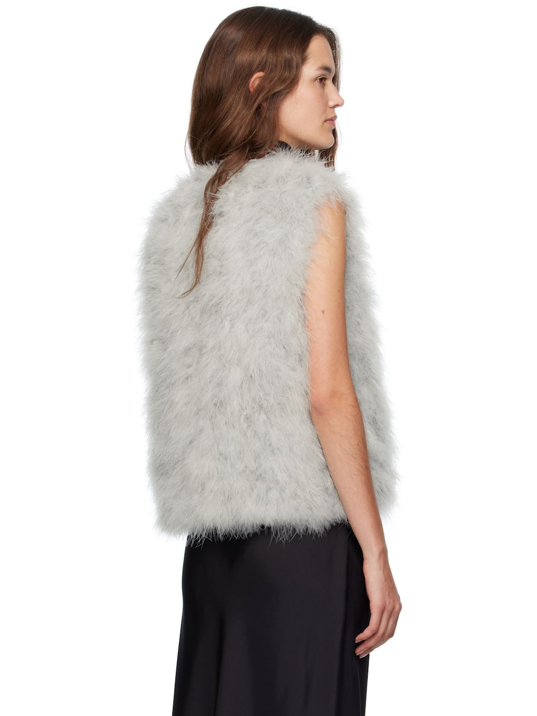 Green Cropped Feather Vest - 3