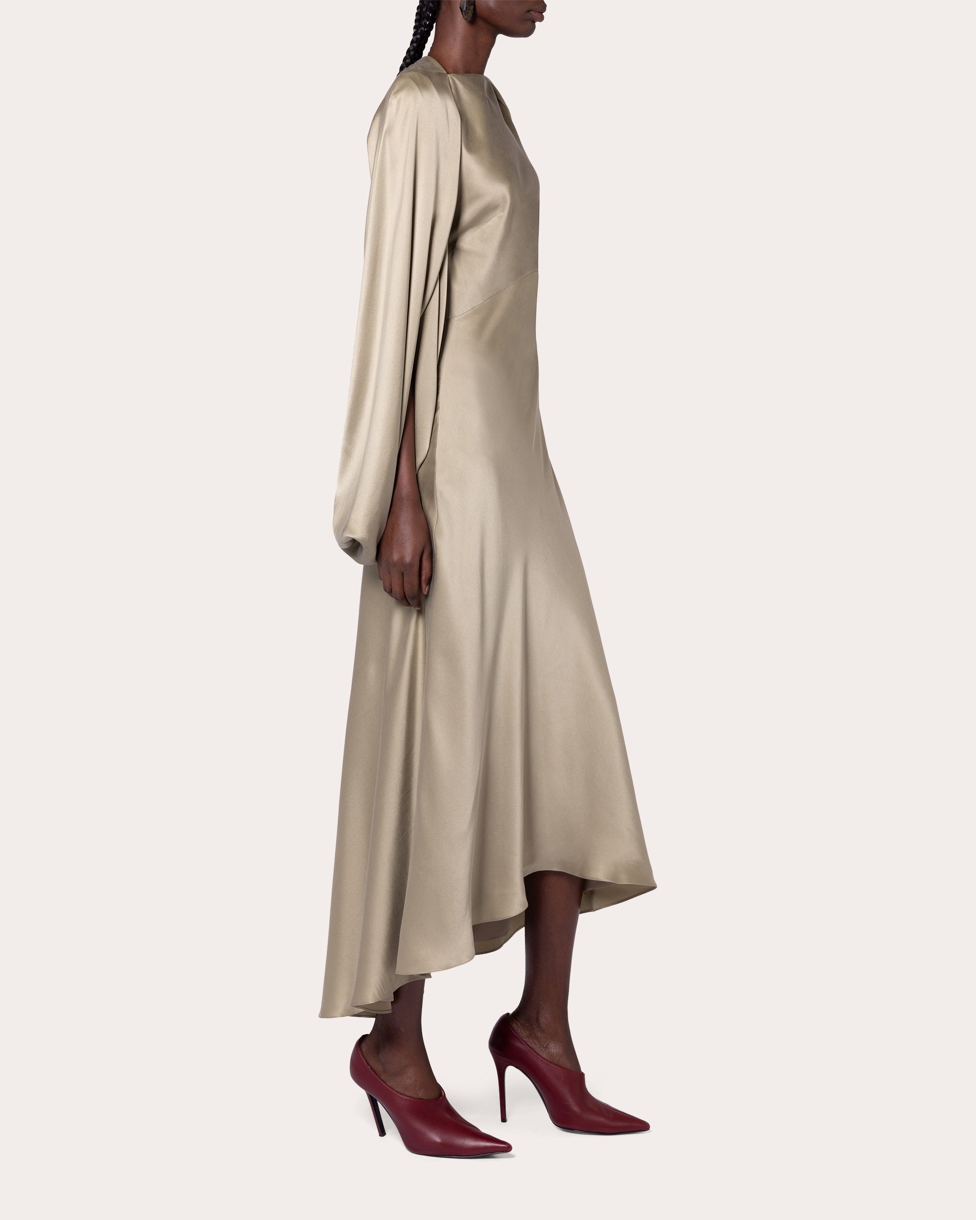 Koda Silk Satin Cape-Sleeve Midi Dress - 3