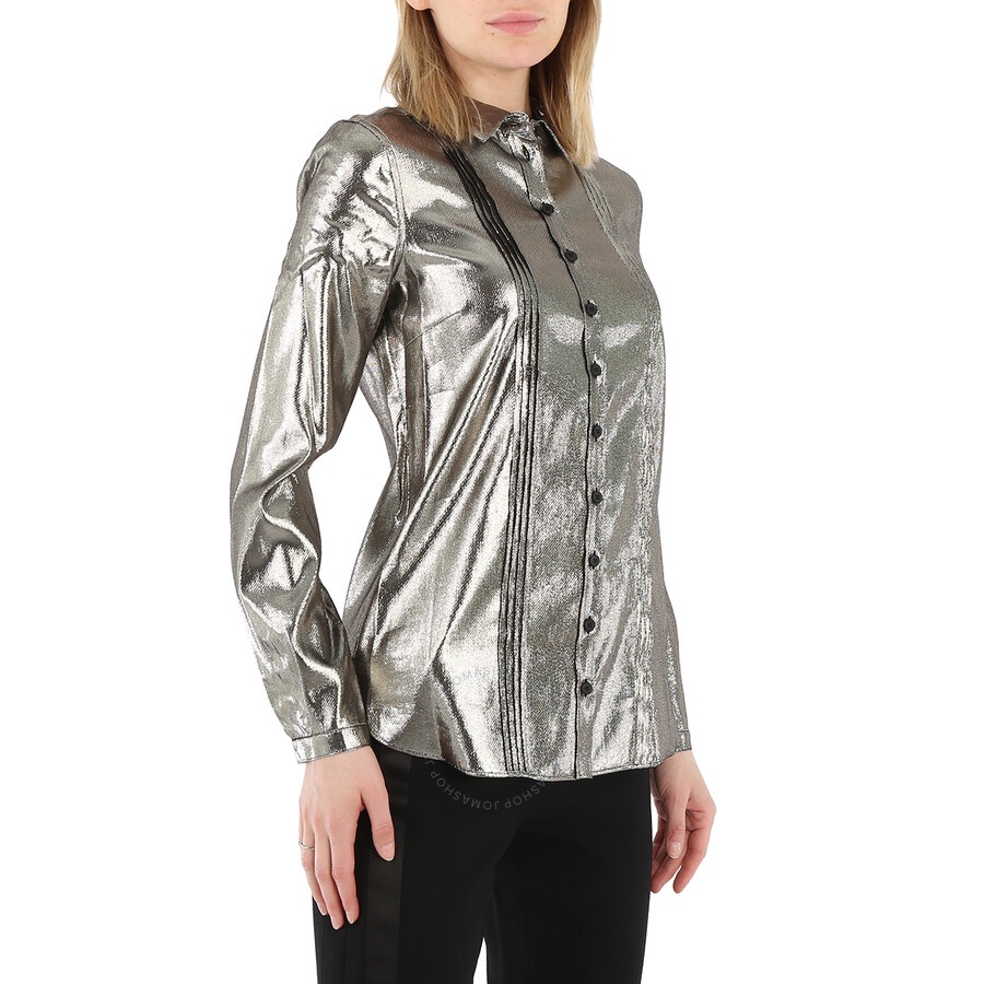 Burberry Ladies Pintuck Detail Silk Shirt - 4