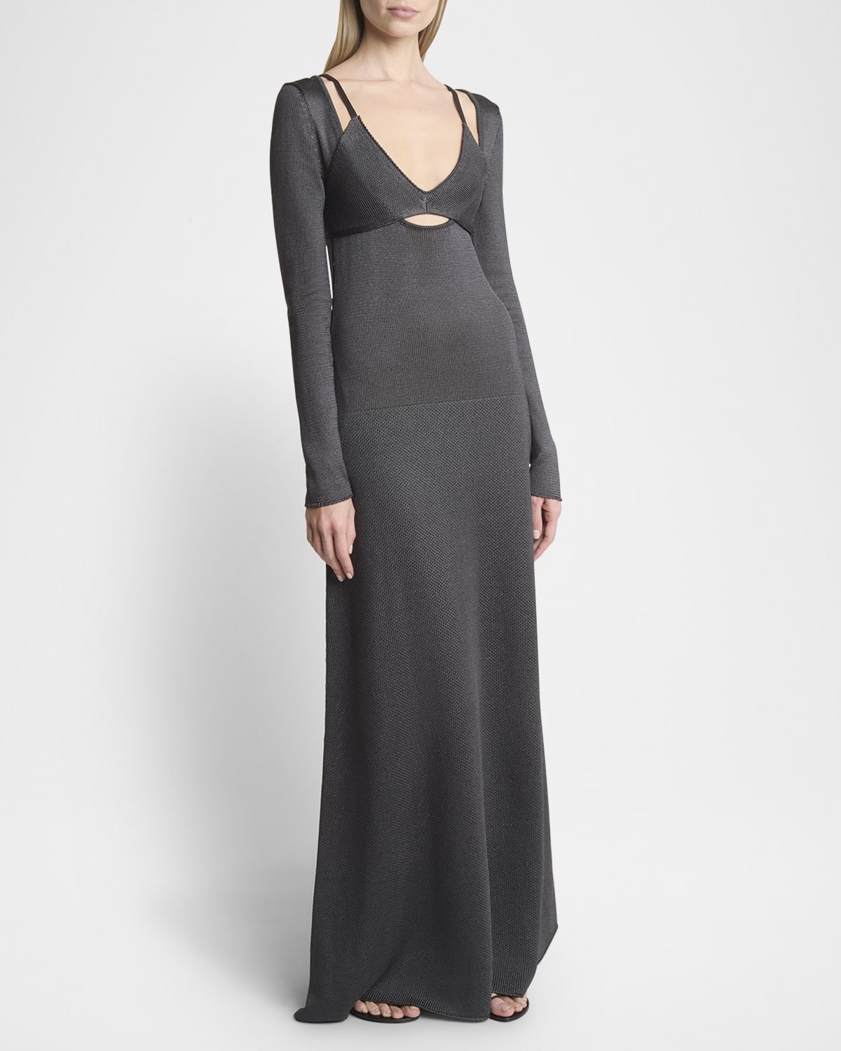 Nalani Deep V-Neck Lacquered Viscose Maxi Dress - 3