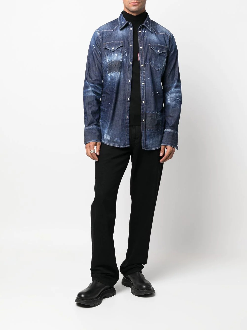 paint splatter-print denim shirt - 2